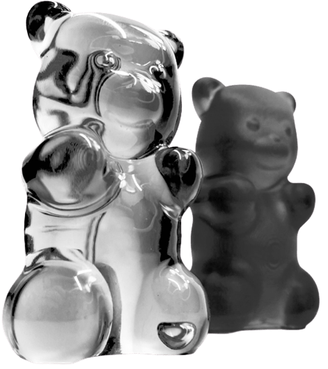 oursons transparents noir et blanc résultant de l'impression 3D et du procédé Crystal Reflex - transparence pièces imprimées 3D